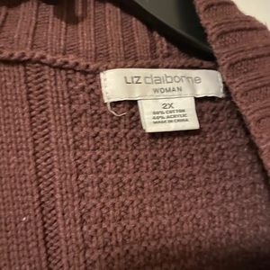 brown/burgundy cardigan with pattern